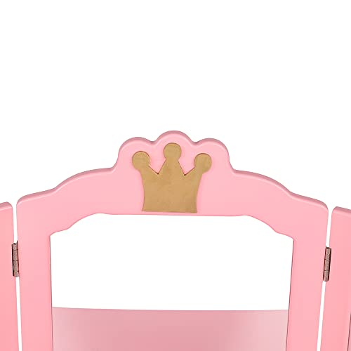 Image of Vanity Set,ShyneeMakeup Dressing Vanity Set Wooden Princess Makeup Table with Cushioned Stool,Drawer,Wooden Legs and Mirror, Make Up Dressing Play Set for Girls (Pink Crown)