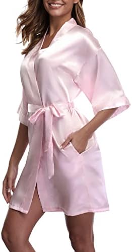 Vintage Palace Bridesmaids Pink Robes Wedding Party Kimono Women Satin Short Bathrobe Silky Sleepwear X-Small-Small