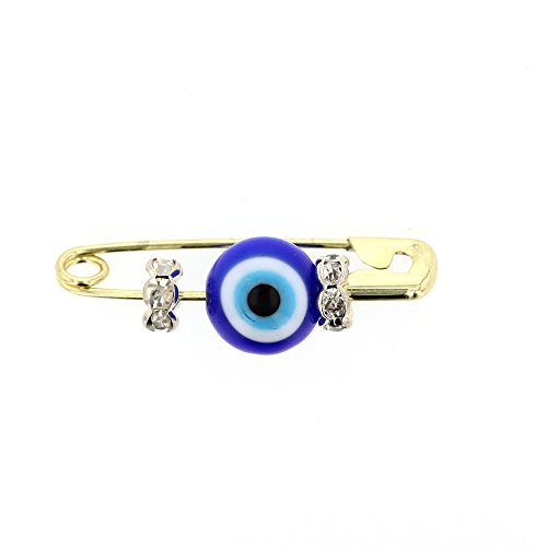DIAMOND JEWELRY NY Evil Eye, Glass Evil Eye Charm with Brass Safety Pin to Hook (B)