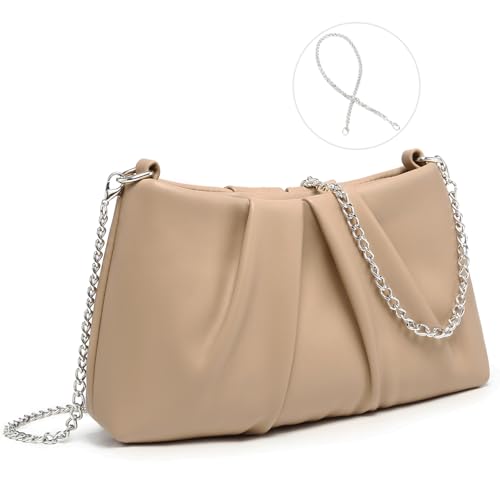Sac de soirée plissé pochette bandoulière chaîne femme en cuir
