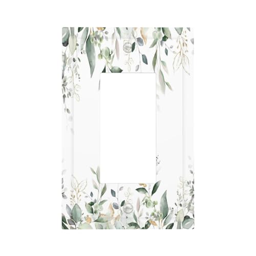 Decorative Outlet Covers Rustic Ink Green Eucalyptus Leaves Sage leaf 1 Gang Rocker Light Switch Cover Plate Single Decora Light Switch Covers Wall Plate Faceplate for Bedroom Decor