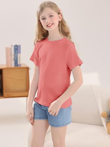 Image of Girls Summer Short Sleeve T Shirts Kids Basic Tees Crewneck Tops 5-14 Years