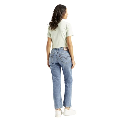 Image of Women's High Rise Wedgie Straight Fit Blue Jeans