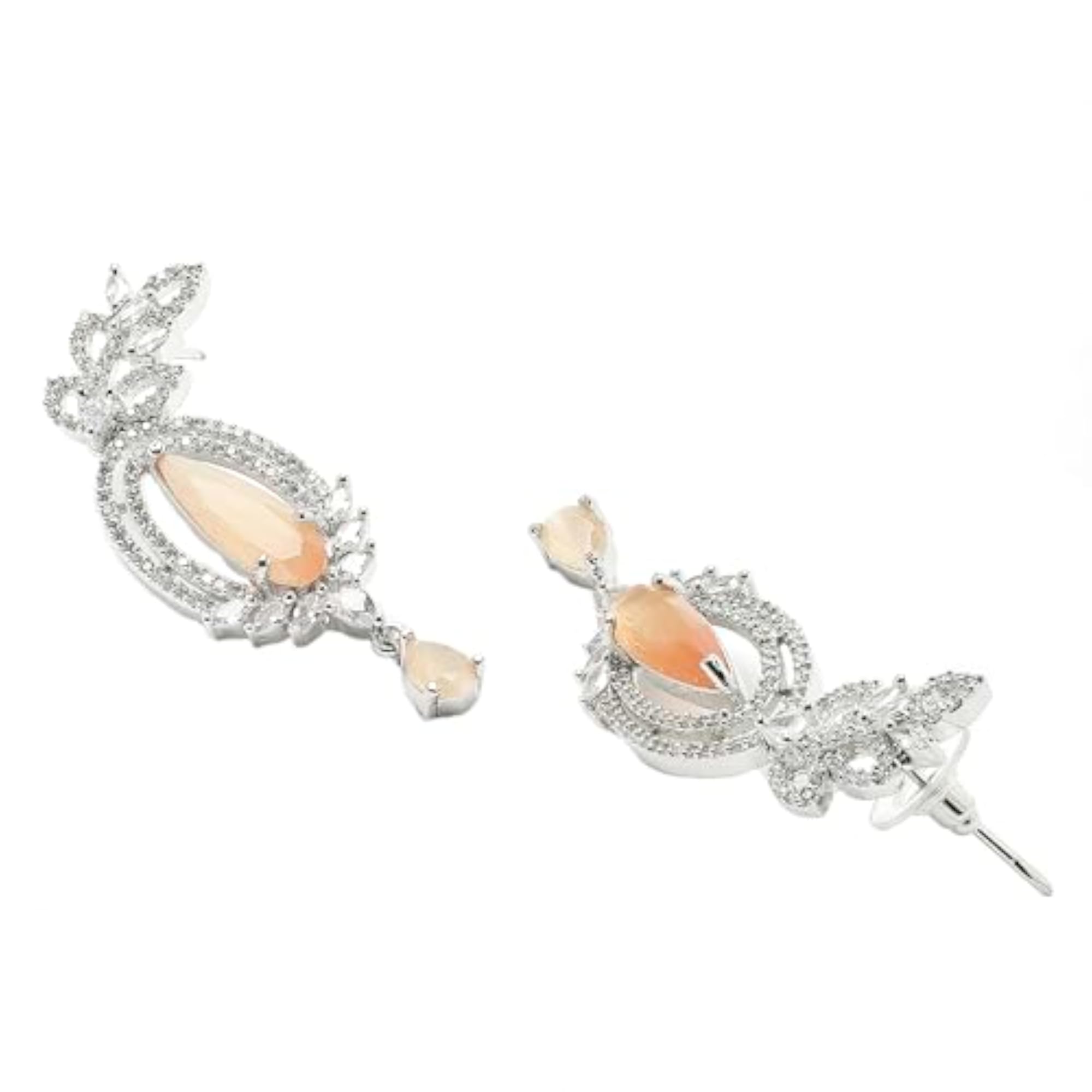 Rhodium-Plated American Diamond Drop Earrings