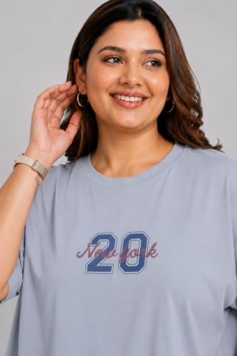 Image of CUPID Women's Oversize Fit Plus Size Cotton Printed T-Shirt Baggy Fit Round Neck Half Sleeve Casual Graphic Tee Soft Breathable Cotton Top for Woman n Girls Everyday Wear