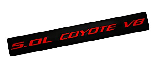 5.0L Coyote V8 RED on Black Highly Polished Real Aluminum Emblem