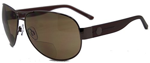 Image of In Style C Moore Stylin Bifocal Reading Sunglasses - Classic Aviator Metal Frame - Non-Polarized Tinted Aspheric Lens - Brown - 2.5x