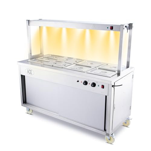 HAKKA FOOD PROCESSING - Hakka Mobile Buffet Server,Electric Bain Marie Food Warmer Bain Marie Steam Table for Catering & Entertaining Adjustable Temperature 30-85℃ with Heated Buffet Gantry (150cm)