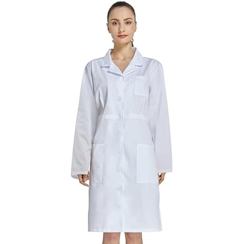 VOGRYE Professional Women Long sleeve Lab Coat Dress Button Front Unisex Cover