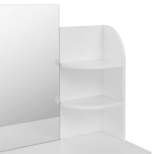WOLTU Dressing Table White with a Large Mirror Makeup Vanity Table Bedroom Dresser Set with Dressing Stool & 2 Drawers & 4 Shelves for Ample Storage MB6044ws