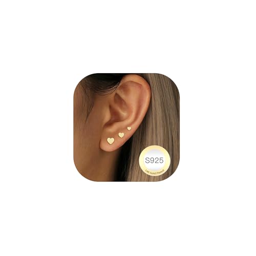 RAJPUTANA 3 Paare Kleine Ohrringe Gold für Damen Set Hypoallergen Ohrstecker Gold Zartes Herz Ohrstecker Ohrringe 925 Silber Set Schmuck Geschenke