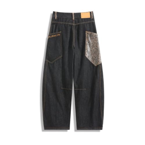 HZCX FASHION Mens Vintage Machete Cargo Pants Baggy Denim Wide Leg Jeans with Snakeskin Pockets Tapered Denim Trousers2