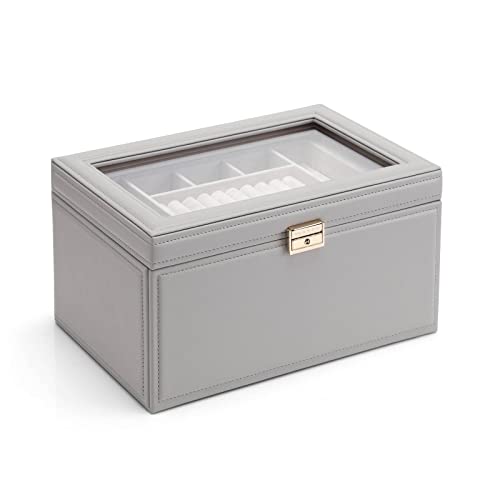 Vlando Jewelry Box 4-Tier,Jewelry Boxes & Organizers with Handle,3 Drawers Travel Jewelry Case with Mirror,Jewelry Storage,Earrings Necklace Rings Christmas Gift for Women Girl Purple A.Purp