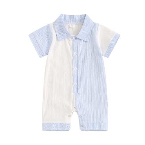 Image of BemeyourBBs Newborn Baby Boy Summer Clothes Short Sleeve Dress Shirt Romper Button Jumpsuit Gentleman One Piece Outfit
