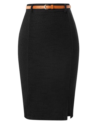 kate kasin women39s tweed pencil skirt knee length high waisted skirts with slit elegant skirts with belt