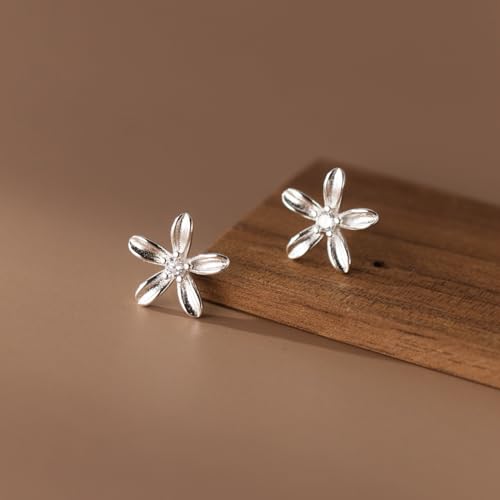 Reffeer Solid 925 Sterling Silver Small Flower Earrings Studs for Women Teens Pretty CZ Flower Stud Earrings Spring3