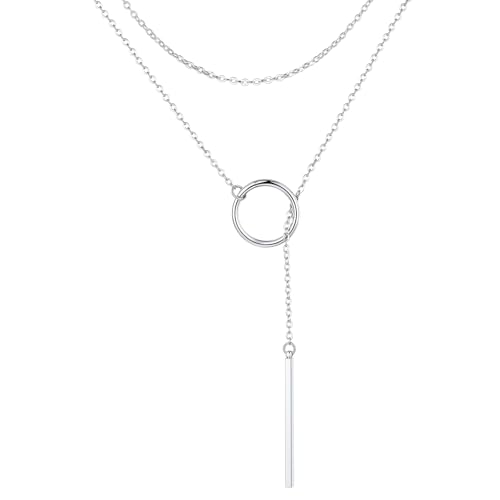 ChainsPro Halskette Damen Lariat Lange Halskette mit Anhänger Stab/Herz 73/80cm Y-Halskette Collier Edelstahl/18k vergoldet/schwarz Modeschmuck Accessoire für V-Ausschnitt Pullover Kleid
