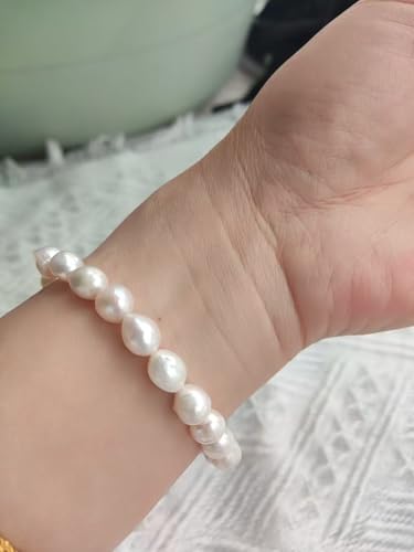 Image of Cultured Freshwater Bracelet Real Pearl Baroque Stretch 7 Inch, 8-9 mm For Women Girls Mother Gift