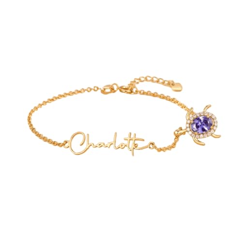 CALLIE Personalized Anklet Bracelet for Women, Sea Turtle Birthstone Name