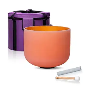 CALM CLANG 8 Inch Orange D Note 432hz Sacral Chakra Crystal Singing Bowl Healing with Carrying Case and Rubber Mallet Suede Strikers Oring
