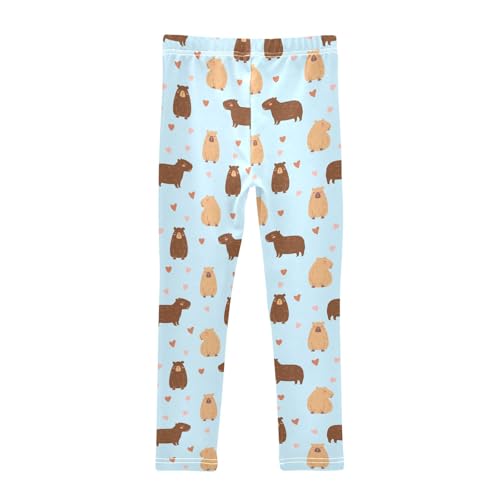 Cute Capybara Drawing Blue Girls Leggings Soft Comfortable Athletic Leggings Dancing Pants for 4-10 Years2