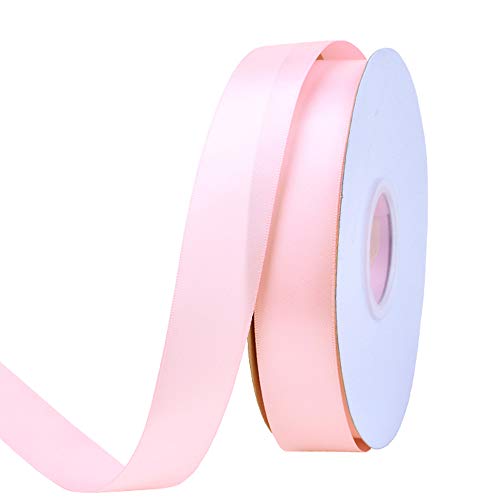 Ribest 1 inch 50 Yards Solid Double Face Satin Ribbon Per Roll for DIY Hair Accessories Scrapbooking Gift Packaging Party Decoration Wedding Flowers Light Pink