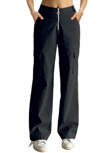 Cargo pantalon large droit pour femme avec taille élastique chic