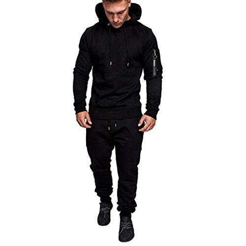 JiaMeng Hombre Sudaderas con Capucha Impreso con Estampado de Invierno Pantalones Top Conjuntos Chándal con Traje Deportivo (Negro#2, M)