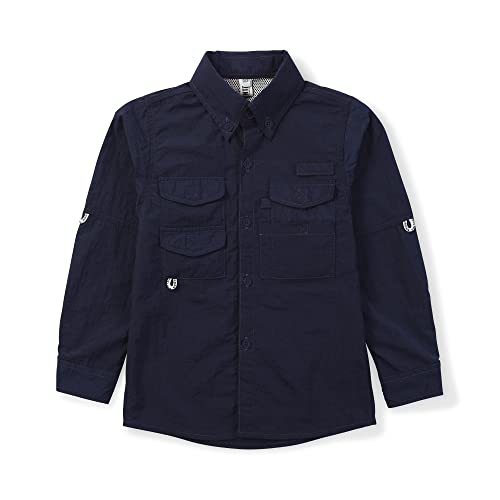 OCHENTA Boys' Button Down Long Sleeve Fishing Shirt Quick-Dry UV Sun Protection Outdoor Tops