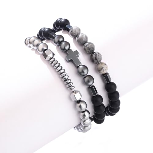Set de 3 Pulseras para Hombre con Cuentas y Cruz miniatura 2