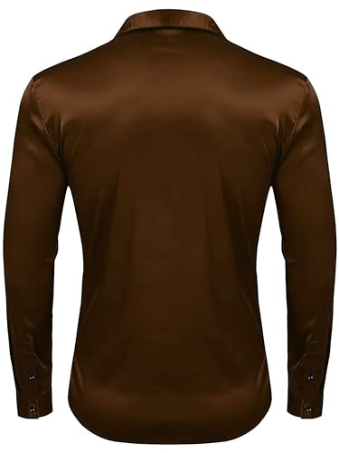 Image of IndoPrimo Men's Satin Shirt with Spread Collar Neck Line Solid Pattern Full Sleeves Regular Fit Western Style and Standard Length