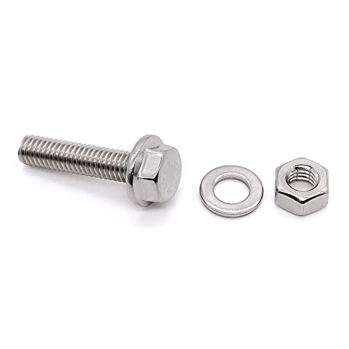 Image of Glvaner (10 Sets) M8 x 25mm Stainless Steel Extra Large Flanged Hex Bolts Screws and Hex Nuts & Flat Washers Kits, Full Thread