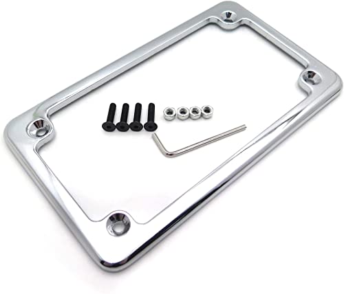 Image of Motorcycle License Plate Frames, Flat Bracket Tag Holder 7 Inches x 4 Inches, Universal Chrome License Plate Frame Exterior Accessories, Silver