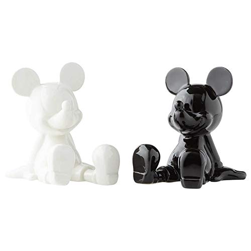 Enesco Disney Ceramics Mickey Mouse Sentado Salero y Pimientero, 3.5 pulgadas, blanco y negro