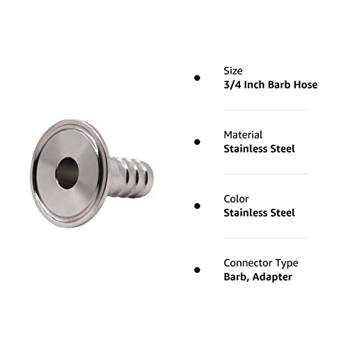Dernord 1.5" Tri Clamp To 0.75" Hose Barbed Adapter Sus304 Sanitary Hose Pipe Fitting (3/4 Inch Barb Hose) #TOP6