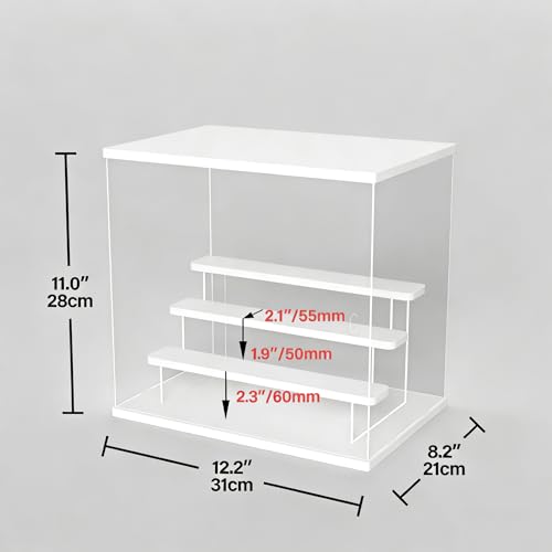 Image of Clear Acrylic Display Case with LED Light, 4 Tier Dustproof Showcase for Collectibles, Figures & Model Cars, Stackable Display Box (White, 12x8x11 in)