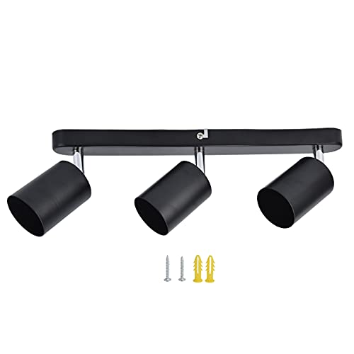 Track Lighting Fixture, 3 Head Strip Type Ceiling Lighting, Modern Interior Rotatable Spotlight, GU10 Lamp Holder Fixture for Bedroom/Kitchen/Foyer/Cloakroom(Black)