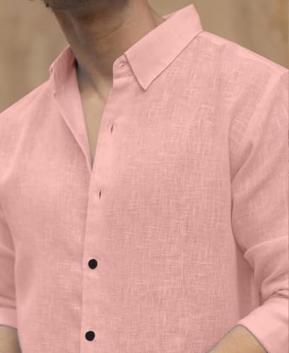 Image of NexaFlair Men's Shirt Regular Fit Solid Pattern Linen Cotton with Long Sleeve Collared Neck Standard Length and Button Down Closure Type | Mens Casual Shirts | Man's Formal Shirts
