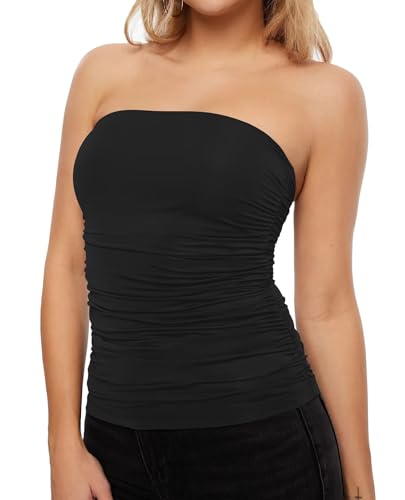 KKJ Womens Tube Tops Strapless Crop Top Ruched Basic Bandeau 2025 Summer Clothes Going Out Cute Sleeveless Fashion Shirts4