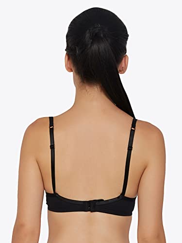 Image of SOIE Women's Solid Semi /Medium Coverage Padded Non-Wired Satin Panelled T-Shirt Bra