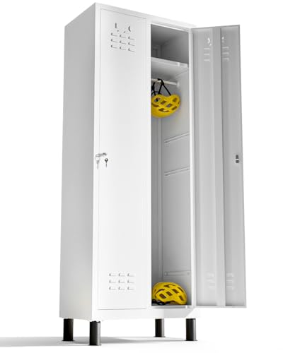 TwinThink Taquillas Vestuario. 180 x 64 x 40 cm Taquillas Metalicas de 2 Puertas Taquilla Metalica con Llave Taquillas Vestuario 2 Puertas (1, Blanco)