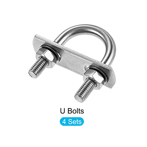 Image of METALLIXITY U Bolts 4 Sets (M8x29x54mm), Round U Bolt 304 Stainless Steel with Accessories - for Construction, Pipe
