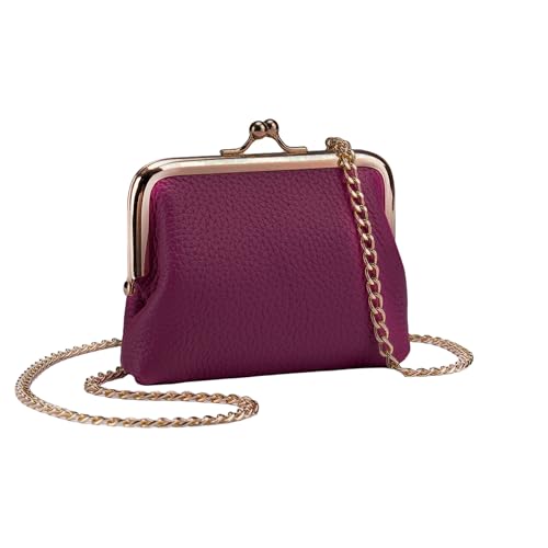 Cute Small Coin Purse & Credit Card Holder for Women Fashion Crossbody Chain Wallet Leather Coin Pouch Change Purse for Cash Key (Magenta)