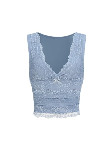 Image of CIDER Lace Crop Tank Tops for Women Going Out V Neck Sleeveless Ruched Tops Trendy Y2K Summer Outfits