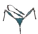 Argentina Cow Leather One Ear Headstall Bridle Breast Collar Set - Decorated with Teal Alligator and Copper Studs, for Horses