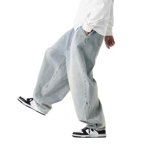 GURUNVANI Mens Wide Leg Denim Pants Loose Fit Hip Hop Jeans Streetwear