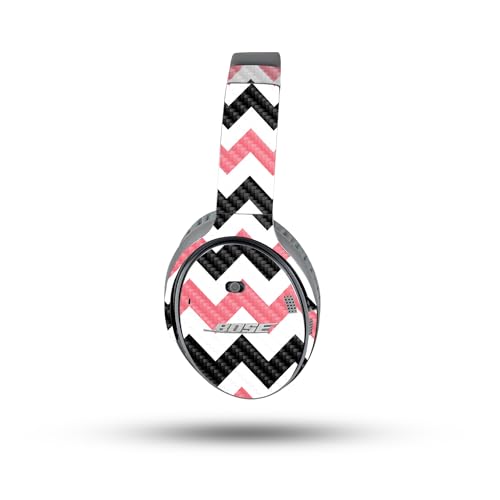 Image of MightySkins Carbon Fiber Skin Compatible with Bose QuietComfort 35 II Headphones - Black Pink Chevron | Protective, Durable Textured Carbon Fiber Finish | Easy to Apply