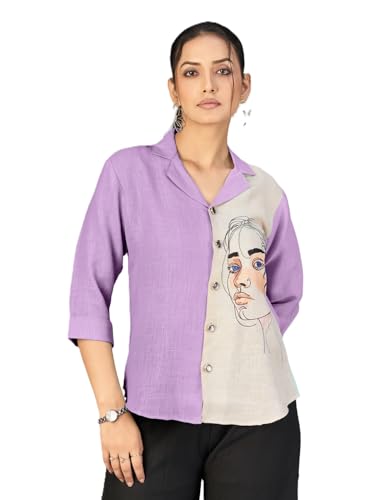 Image of Makhhi Wear Trendy Women's Sea Green & Beige Sketch Embroidered Casual Shirt for Women