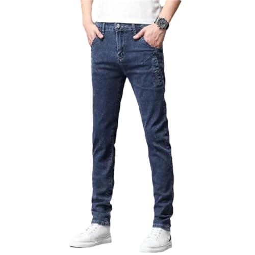 Men's Skinny Jeans Blue Gray Cotton Elasticity Straight Pencil Foot Slim Fit Denim Long Pants