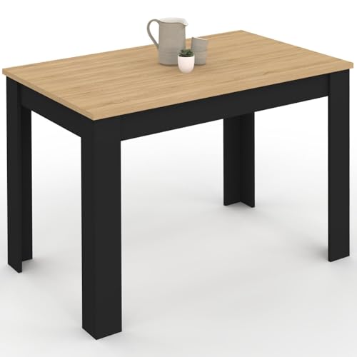 IDMarket - Table à Manger Rectangle ROZY 6 Personnes Noire Plateau façon hêtre 110 cm